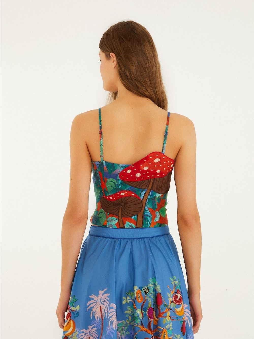 FARM Rio Mushroom Dream Landscape Embroidered Top Skirt Two Piece Set NWT S/M - Picture 5 of 15